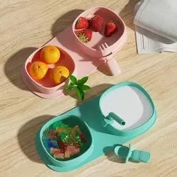 BPA Free Food Grade LFGB Silicone Foldable Baby Plate Set with Lid