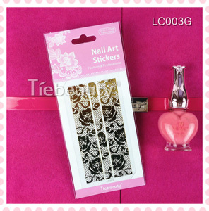 Fashional and classic Lace nail stickers, DIY nail art design gold