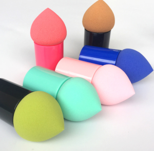 Free Sample Custom Color Short Plastic Handle Mushroom Shape Make up Powder Puff Makeup Sponge With Case