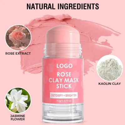 Private Label Glowing Skin Refining Pores Brightening Rose Pink Clay Mask Stick