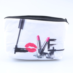 Red lip print and black letter print cosmetic bag cosmetic bag makeup pink polka dot portable printed  cute cosmetic bag