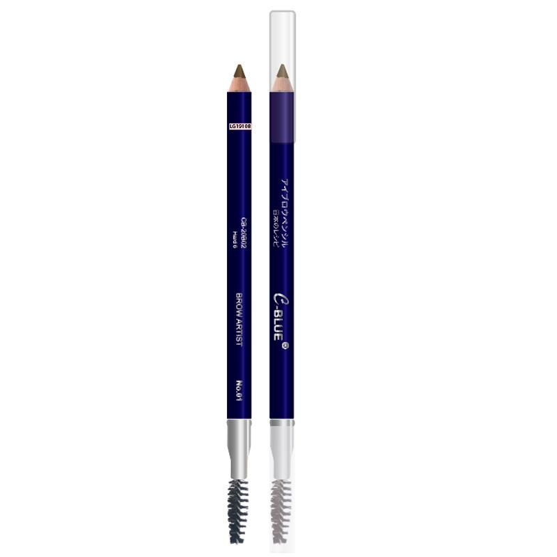 Private label cosmetic foggy wooden double sided eyebrow pencil with brush long-lasting