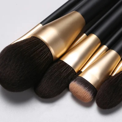 10PCS Black Color Handle Brown Hair Makeup Brushes Set Private Label Foundation Set