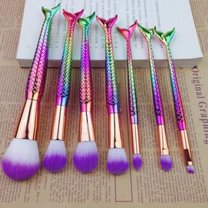 custom logo New 7pcs Mermaid Cosmetic Makeup Brushes Set Fish Beauty Make Up Tools