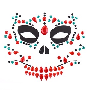 Genya Halloween Decorations Rhinestone Face Jewels Skull Tattoo Stickers Mask