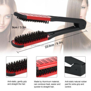 Hair Straightening Comb Double Sided Bristle Brush Clamp Straightener