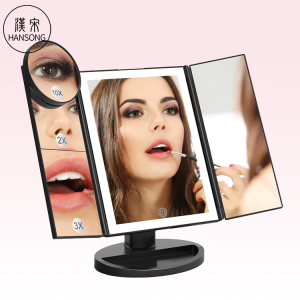 Manufacturer New 24pcs Led Lights Strip Tri-Fold Vanity Makeup Cosmetic Mirror with Magnifying Glass