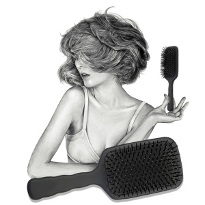 Matt black plastic handle hairbrush and nylon bristle with air hole messaging scalp blood flow plastic hair combs