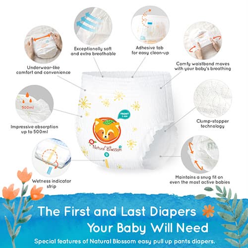 Natural Blossom Pull Up Pants Baby Diapers Size 4 (20-31lbs)