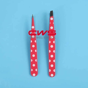 Wholesale Red stainless steel slanted eyebrow tweezer