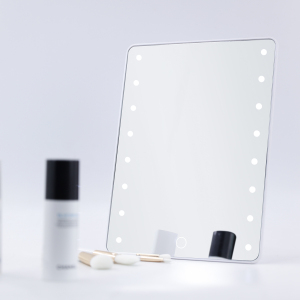 Women Makeup 360 Rotation 16 PCS LED Desktop Makeup Mirror with Touch Sensor Travel Mirror