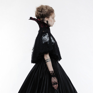 WY-834 Gothic Bat Black&Red Jacquard High Collar Embroider Lace Short Cape