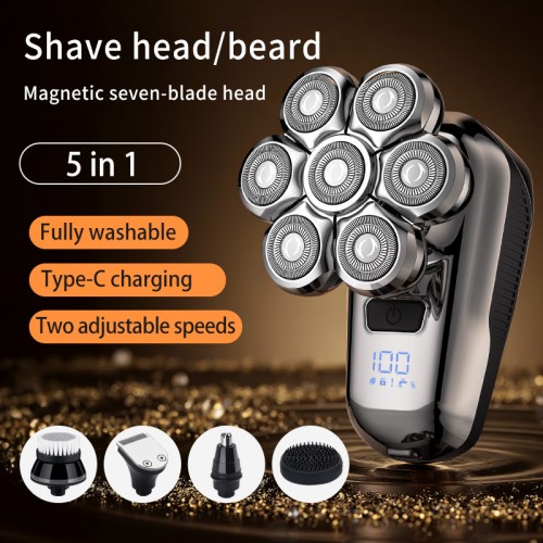 Factory Customized 7 Blades USB Rechargeable Electric Shaver Waterproof Bald Shaver for Face and Body Electric Bald Shaver Men