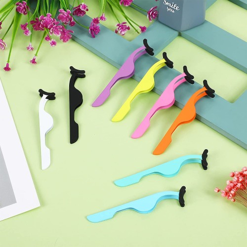 8 Pieces False Eyelash Applicator Tool Magnetic Eyelashes Applicator Stainless Steel Eyelash Extension Tweezer Silicone Sleeve