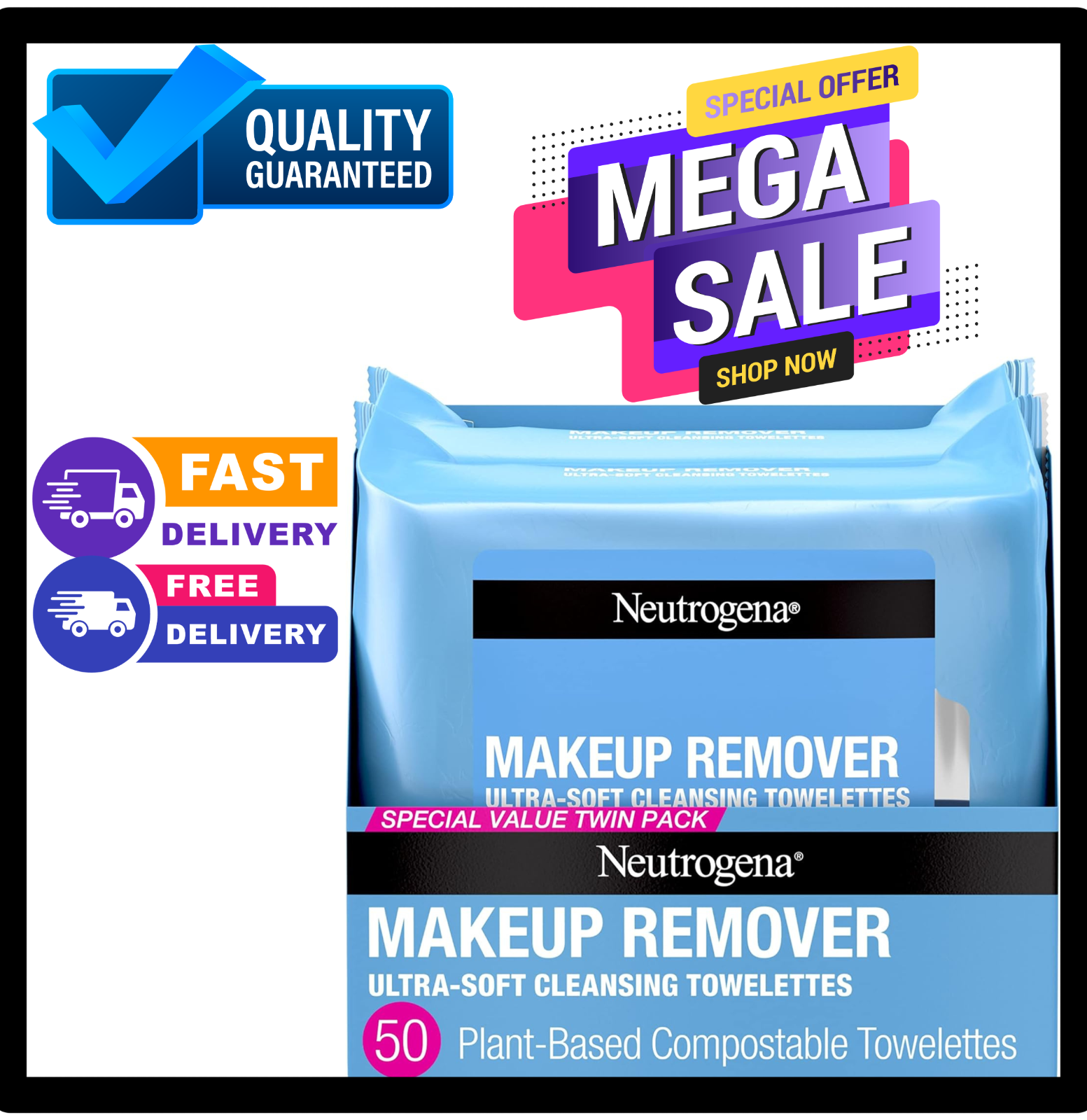Neutrogena Cleansing Fragrance Free Makeup Remover Face Wipes, Cleansing Facial.