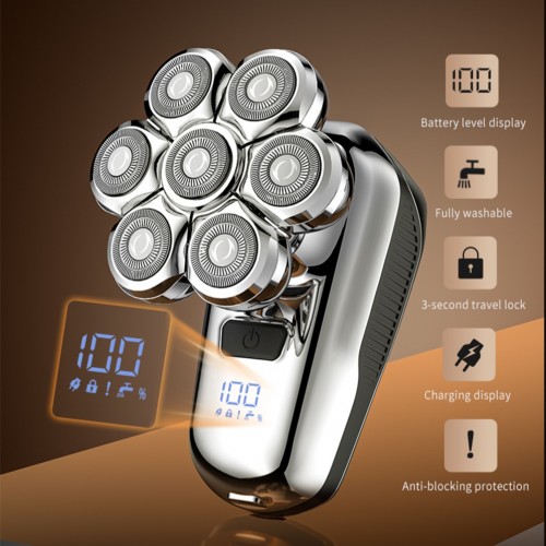 Factory Customized 7 Blades USB Rechargeable Electric Shaver Waterproof Bald Shaver for Face and Body Electric Bald Shaver Men