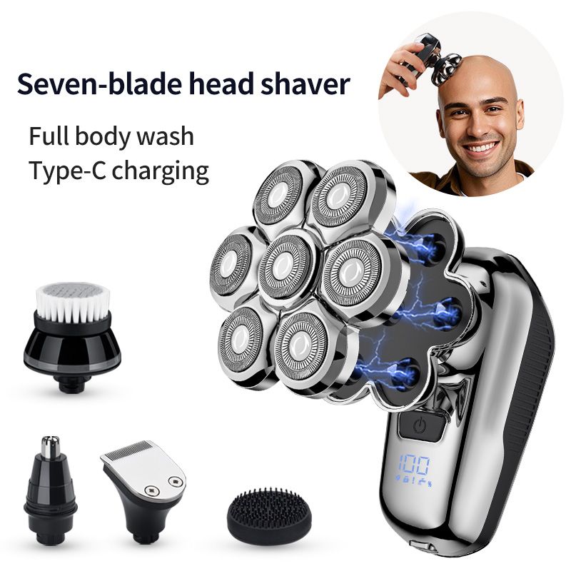 Factory Customized 7 Blades USB Rechargeable Electric Shaver Waterproof Bald Shaver for Face and Body Electric Bald Shaver Men
