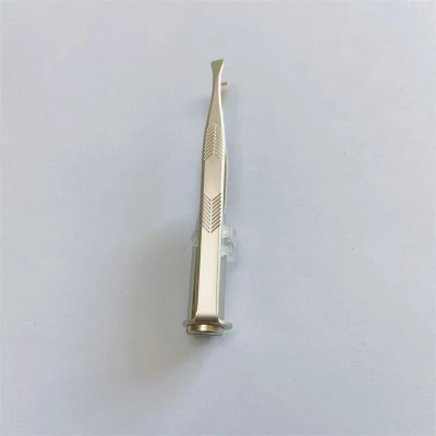 Custom Makeup Pearl Bright Nickel Plating Beauty Eyebrow Tweezers with LED Light and Non-Slip PVC Film