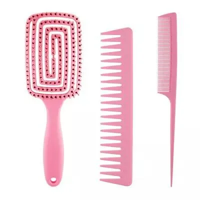 Private Label Custom Logo Pink Portable Flexible Hair Scalp Massage Wet Curly Wave Hair Brush Paddle Brush Detangling Hair Brush