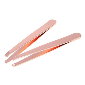 Stainless Steel Eyebrow Tweezers Eyelash Curler Clip Rose Gold Slanted Tip Volume Tweezers