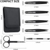 Eyebrow Tweezers Set Black Pack of 6 for Ingrown Facial Hair Removal Scissors Slant Pointed Tweezer Kit for Women's & Men's