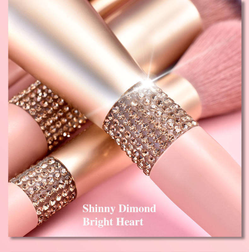 Custom Logo Pink Makeup Brush Set Private Label Luxury 10 Pcs Rhinestone Cosmetic Brushes with Crystal Leather Holder Case Box Wholesale