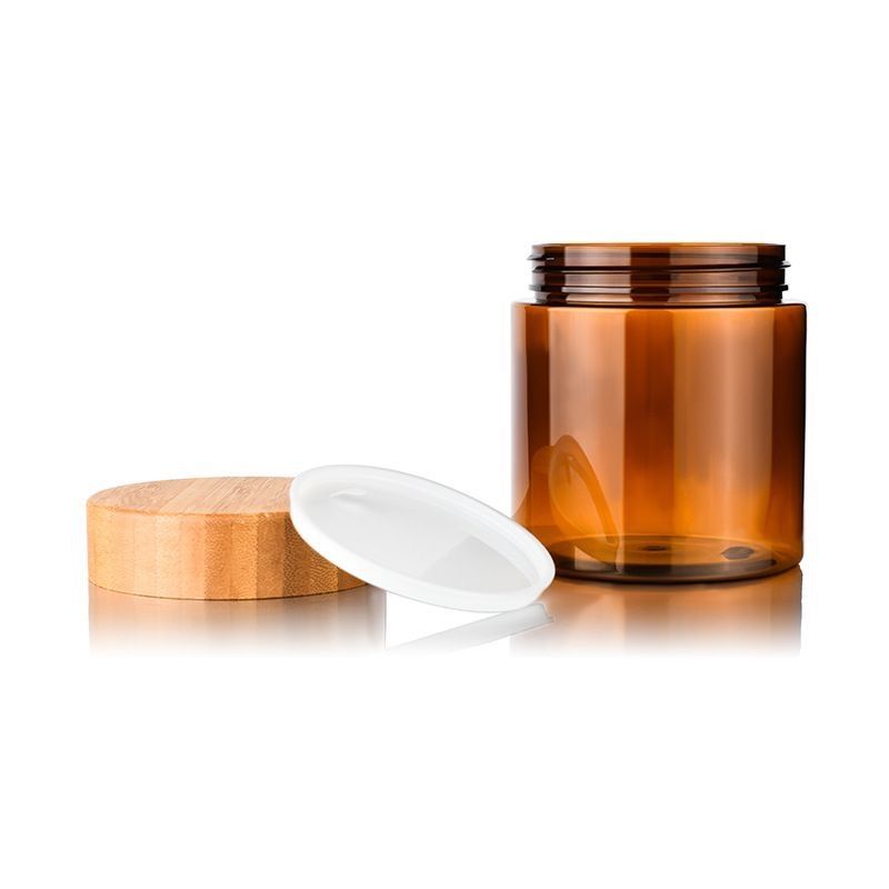 Bamboo Cap Amber PET Cream Jar