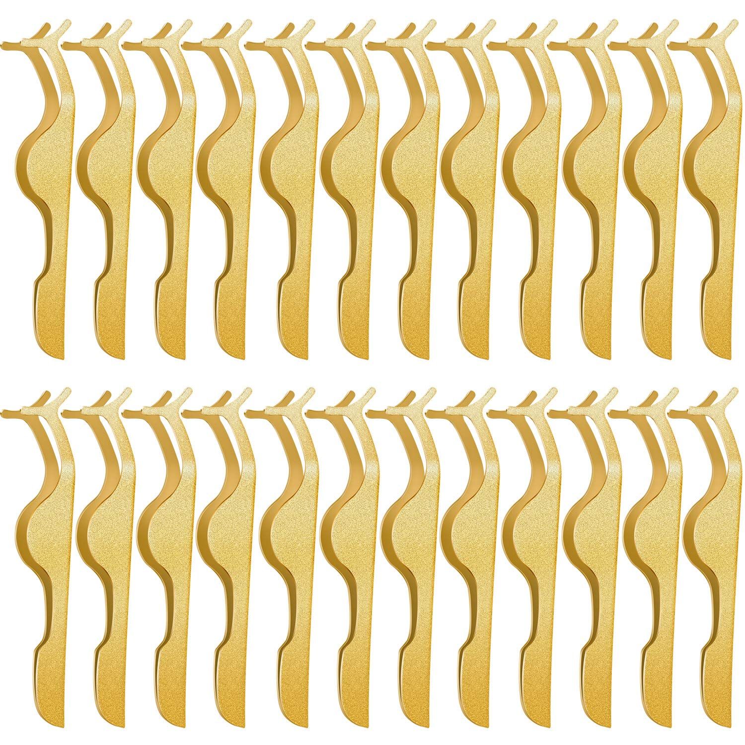 24 PCS False Eyelashes Applicator Tool Stainless Steel Eyelash Extension Tweezers Remover Clip Eyelash Tweezers ( Gold )