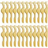 24 PCS False Eyelashes Applicator Tool Stainless Steel Eyelash Extension Tweezers Remover Clip Eyelash Tweezers ( Gold )