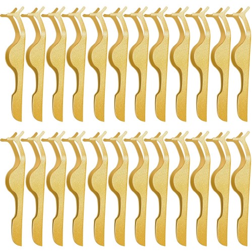 24 PCS False Eyelashes Applicator Tool Stainless Steel Eyelash Extension Tweezers Remover Clip Eyelash Tweezers ( Gold )