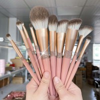 Custom Logo Pink Makeup Brush Set Private Label Luxury 10 Pcs Rhinestone Cosmetic Brushes with Crystal Leather Holder Case Box Wholesale