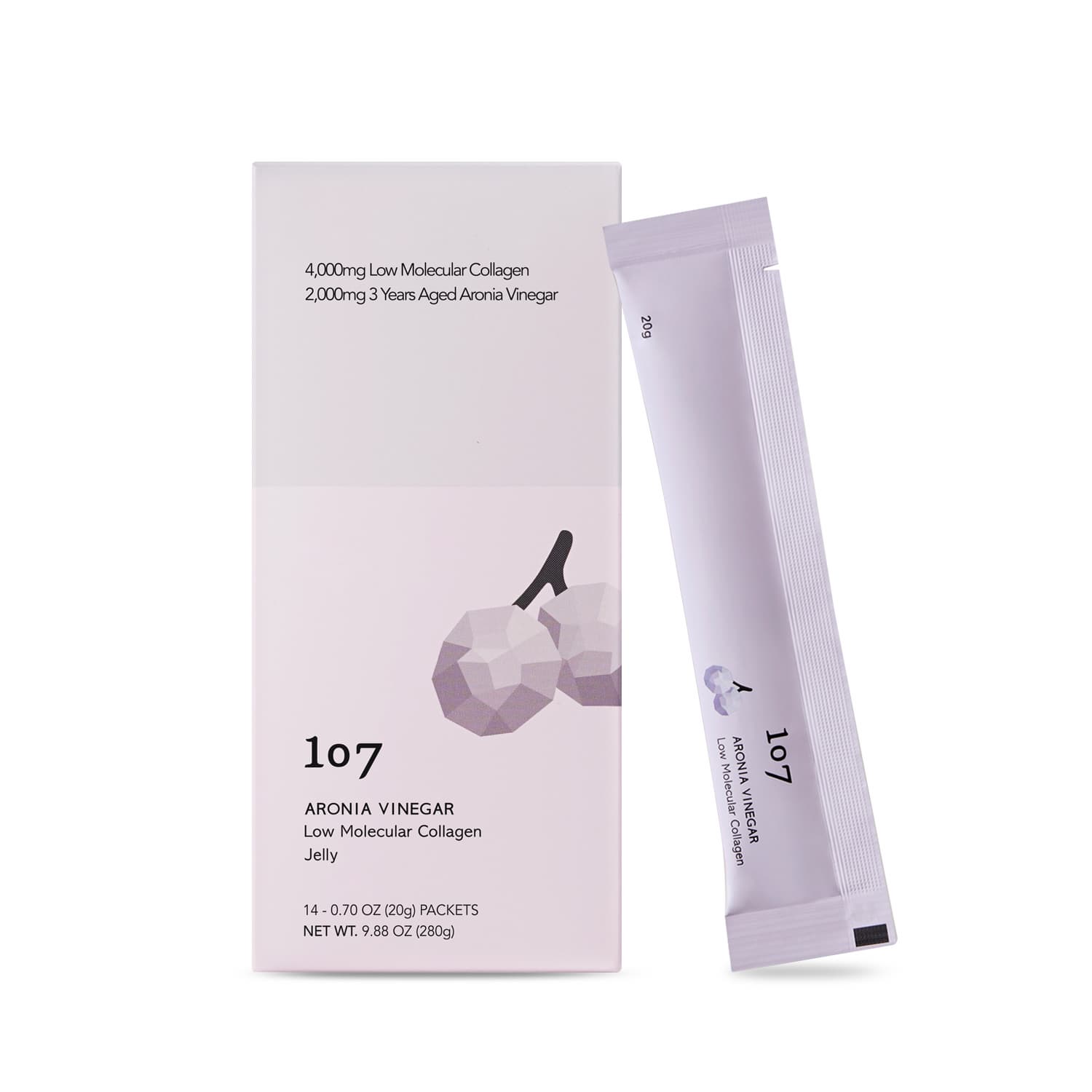 107 ONEOSEVEN ARONIA VINEGAR Low Molecular Collagen 20g x 14 pouches, Collagen jelly stick, Vitamins