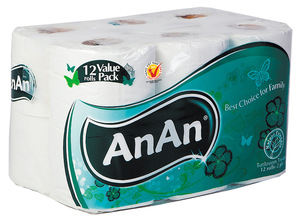 ANAN BATHROOM TISSUE 2 PLY PACK 12 ROLLS