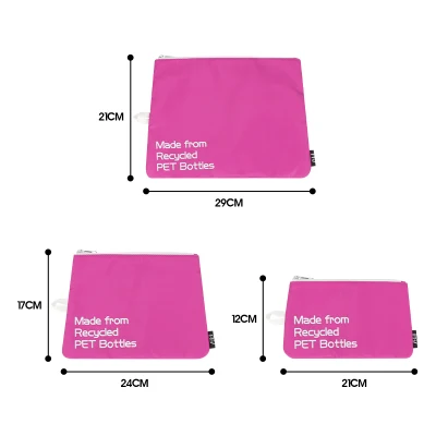 Custom Design Letter Print Flat Zipper RPET Fabric Cosmetic Makeup Pouch Bag