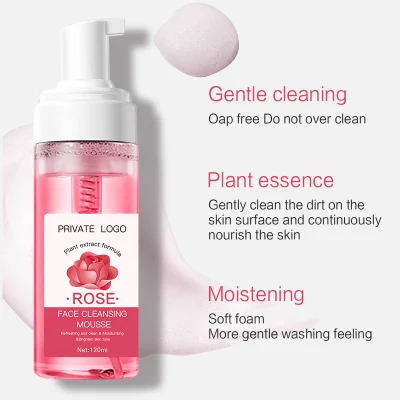 Face Wash Natural Organic Skin Care Rose Mousse Cleansing Foam Facial Cleanser Private Label