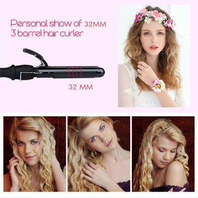 Full Black 3 Barrels Wave Curlers Styling Tools