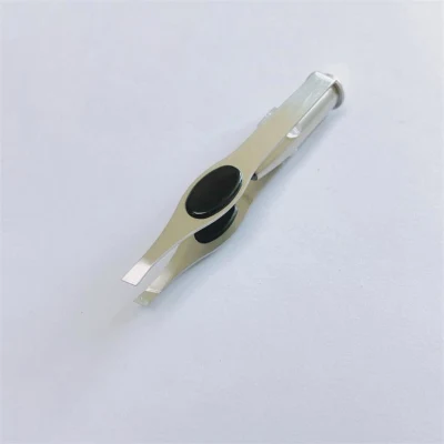 High Quality Stainless Steel Makeup Beauty Eyebrow Tweezers with LED Light and Non-Slip PVC Film