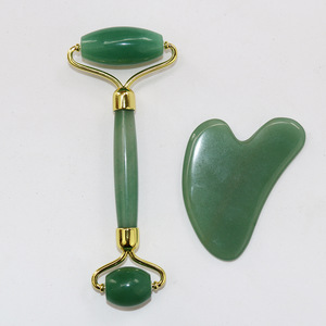 Skin care tools Green Roller Jade and Gua Sha Jade for facial with with Zinc Alloy Frame