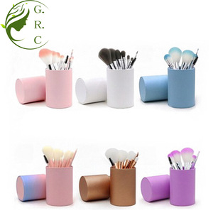 White color wooden handle makeup brush set wholesale 8pcs makeup brush kits Synthetic hair brush tools with a cylinder case