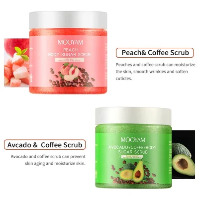 Wholesale Body Care Fruit Sugar Body Scrub Honey Coconut Shea Butter Coffee Peach Avocado Smoothing Whitening Body Scrub