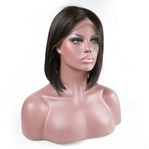 Wholesale Brazilian human hair lace front wig, short bob wig for black women, pre plucked virgin hair lace wig with baby hair