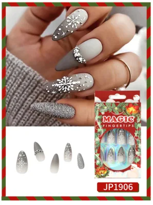 Wholesale High Quality Crystal Snowflake Press on Nails for Christmas