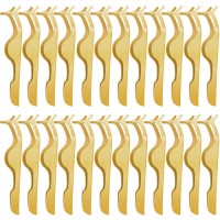 24 PCS False Eyelashes Applicator Tool Stainless Steel Eyelash Extension Tweezers Remover Clip Tweezers Nipper Eyelash (Gold)