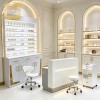 White Gold Trim Nail Polish Display Cabinet Multi Open Shelves Drawers Storage Beauty Salon Rack