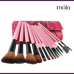 15pc Studio Pro makeup tool Brush Set Kit with Pink Crocodile Case