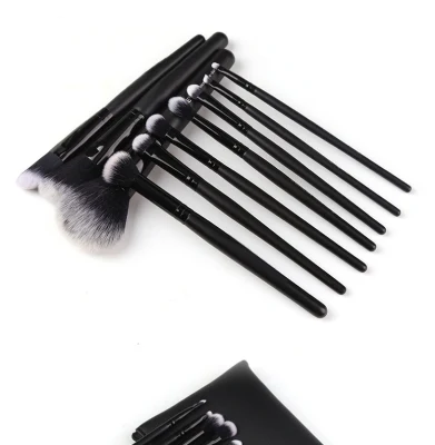 8PCS Black Color Wood Handle Makeup Brushes Set with Flannel Bag High-Quality Beauty Tools