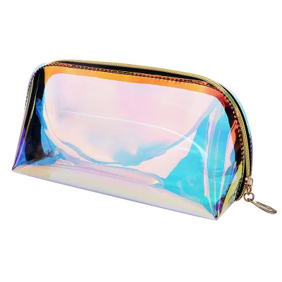 Custom New Product Travel Clear PVC Makeup Wash Pouch Holographic Cosmetic Bag