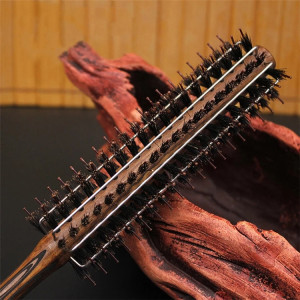 Customized Logo Nylon Hair Comb Wooden Round Boar Bristle Hair Brushes