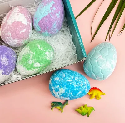 Dino Egg Bath Bombs for Kids Large Easter Eggs Bubble Fizz with Surprise Inside Dinosaur Toys Birthday Gift Set for Boy and Girl