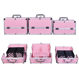 MLD-CC696 Pink Double Open Heavy Duty Portable Aluminum Cosmetics Storage Makeup Set
